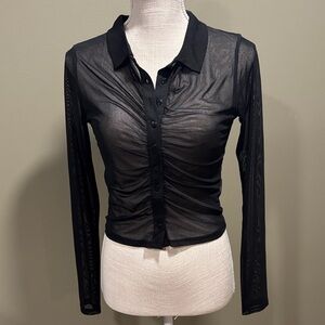 Black Sheer Button-Up Women's Top